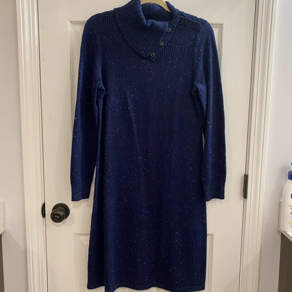NEW Talbots Navy Tweed Sweater Dress size Medium. Great for work / Casual dinner - Picture 3 of 4